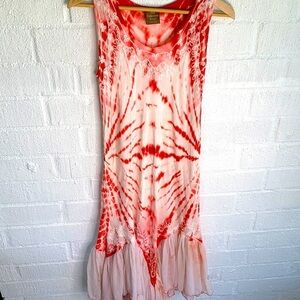 The Collection Royal Tie Dye Ruffle Asymmetrical Midi Dress sz OS